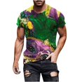 thumbnail image 1 of Charella Carnival T-shirts for Men Mardi Gras Decorations Short Sleeve Crewneck Tops 2024 Men Clothing Casual Fashion,Green,XL, 1 of 5