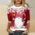 thumbnail image 1 of Charella Christmas 3/4 Sleeve Shirts for Women Santa Claus Pattern Crewneck Pullover Tops Blouse Red,14, 1 of 4