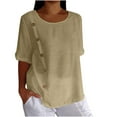 thumbnail image 1 of Charella Cotton Linen Tops for Women Casual Loose Crew Neck Button Half Sleeve Blouses Summer Dressy Solid Color Shirts (XL, Khaki), 1 of 7