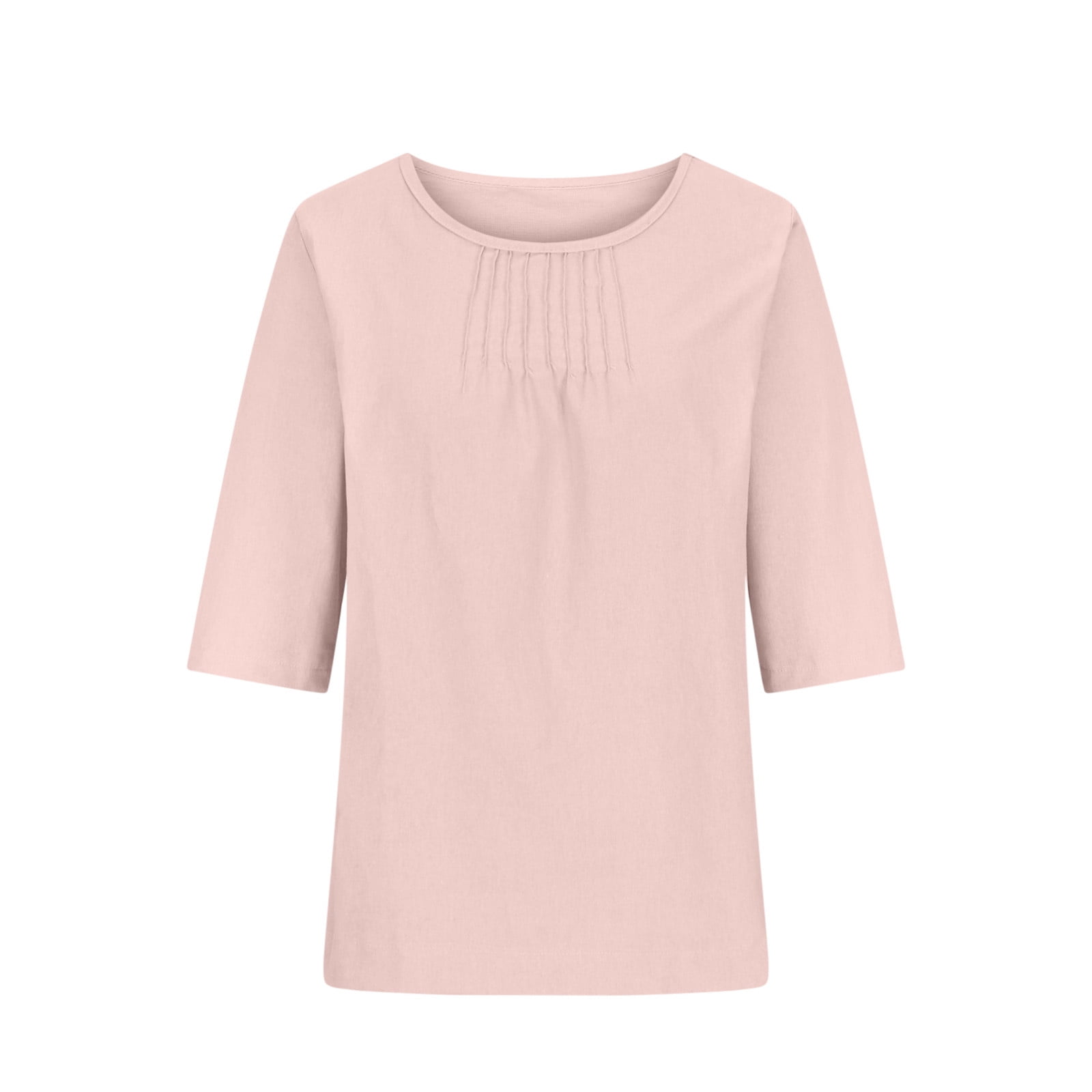 Charella Cotton Linen Tops for Women Solid Color Middle Sleeve