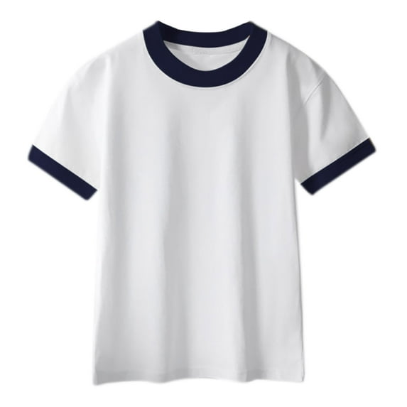 Charella Cotton T-Shirt for Boys Girls Short Sleeve Striped Crew Neck Basic Tee Casual Loose Tops for Kids (3 Years, Navy)
