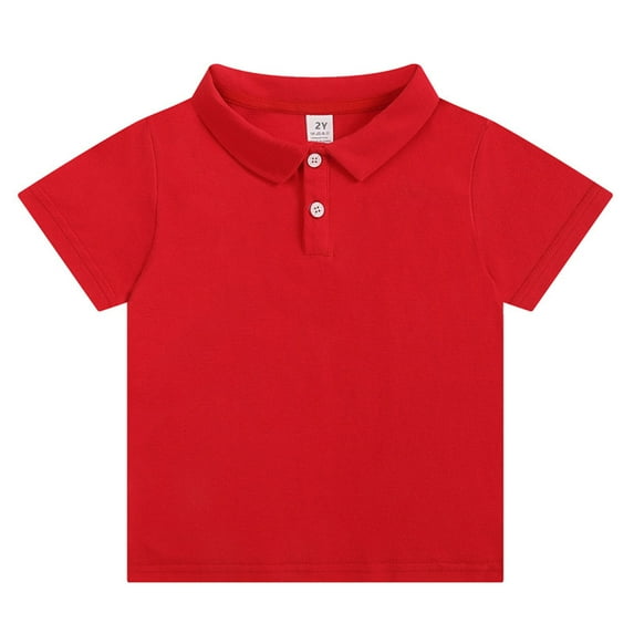 Charella Cotton T Shirts for Girls Boys Button down Collar Short Sleeve Shirts for Toddler Kid Casual Tee (3-4 Years, Red)