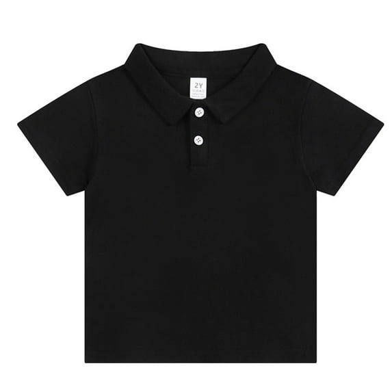 Charella Cotton T Shirts for Girls Boys Button down Collar Short Sleeve Shirts for Toddler Kid Casual Tee (6-7 Years, Black)