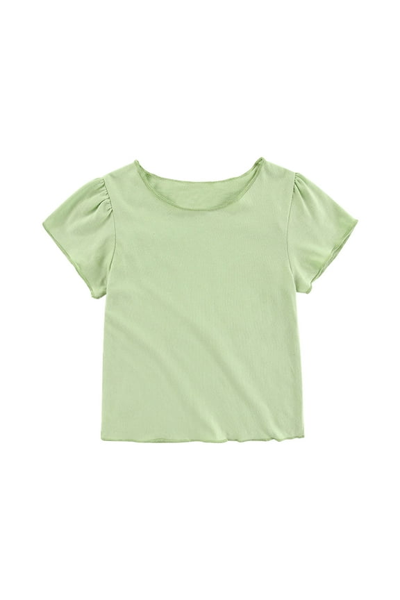 Cotton T-Shirts for Toddler Boys Girls Pleated Short Sleeve Crew Neck Tops Solid Color Tee for Kids (1 Years, Green)