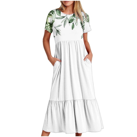 Charella Dresses for Women 2024 Short Sleeve Loose Fit Crewneck Dresses with Two Pockets Spring and Summer Dress,Multicolor,XXL