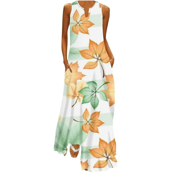 Charella Dresses for Women 2025 Loose Casual Printed Beach Dresses V-Neck Pocket Tank Sundress Sleeveless Dress,White,L