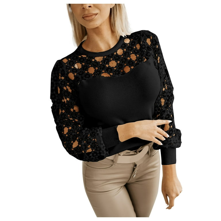 Fashion Lace Round Neck Long Sleeve T-Shirt Fashion Lace Round Neck Long Sleeve T-Shirt
