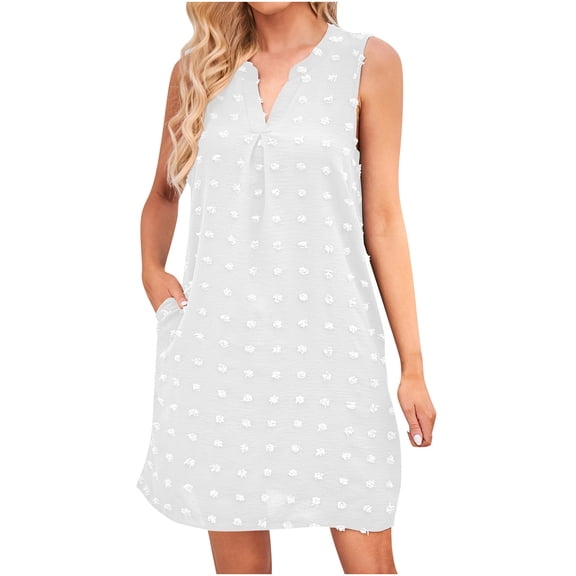 Charella Fashion Women Solid Colored Comfortable Pocket V-Neck Short Dress White,XL