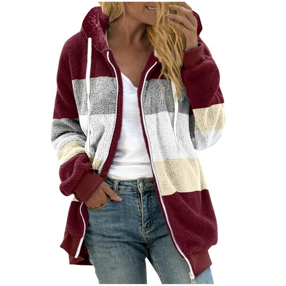 Charella Fleece zip up hoodies for women Long Sleeve Hooded Sweatshirt with Drawstring (Wine L)