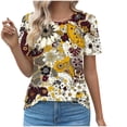 thumbnail image 1 of Charella Floral Printed Tops for Women Crew Neck Short Sleeve Shirts Loose Fit Tunic Blouses Casual Soft Comfy Clothes (2XL, Yellow), 1 of 5