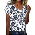 thumbnail image 1 of Charella Floral Printed Tops for Women V Neck Button Petal Short Sleeve Shirts Casual Clothes Loose Tunic Blouses (2XL, Navy), 1 of 7