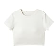 thumbnail image 1 of Charella Girl's Crop Tops with Built in Bra Crew Neck Short Sleeve Solid Color Tee Padded T-Shirt (19-20 Years, White), 1 of 5