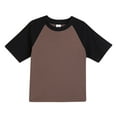 thumbnail image 1 of Charella Girls' Cotton T-Shirt Short Sleeve Crew Neck Basic Tee Casual Loose Fit Color Block Tops for Kids (6 Years, Coffee 1), 1 of 7