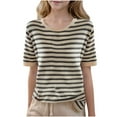 thumbnail image 1 of Charella Girls' Summer T-Shirt Fashion Striped Crew Neck Short Sleeve Tops Casual Basic Tee for Kids (12-13 Years, Gray), 1 of 4