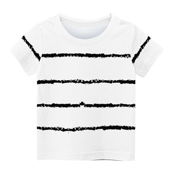 Charella Girls Summer T-Shirt Striped Crew Neck Short Sleeve Top for Kids Casual Loose Color Block Tee (13 Years, White 1)
