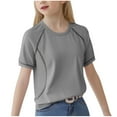 thumbnail image 1 of Charella Girls' T-Shirt Short Sleeve Crew Neck Top for Kids Summer Cool Breathable Lightweight Basic Tee (5 Years, Gray), 1 of 5