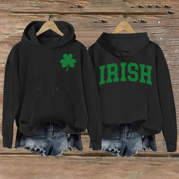 Charella Graphic Hoodies for Women St. Patrick's Vintage Long Sleeve Hooded Sweatshirt Black,12