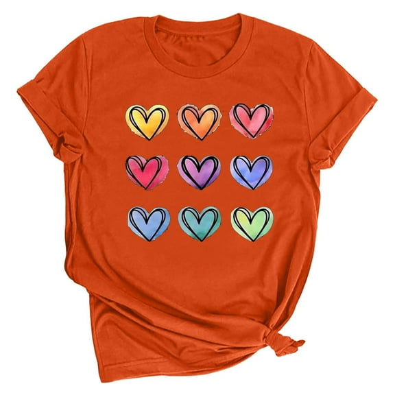 Charella Graphic Valentine Shirts Women Casual Crewneck Short Sleeve Tshirts Cute Going Out Tops Orange,10