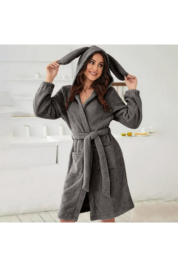 Hooded Fleece Robe for Women Fluffy Soft Plush Long Bathrobe Warm Lounge Sleepwear with Pockets Dark Gray,XXL