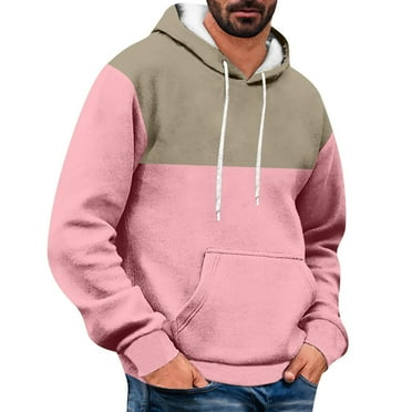 Charella Hoodies for Men Long Sleeve Fleece Lined Hooded Drawstring Pockets Tops Winter Warm Hoodies,Pink,XXL