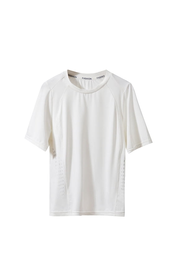 Kids Cool T-Shirt Short Sleeve Breathable Summer Tee for Girls Boys Crew Neck Solid Color Tops (11-12 Years, White)