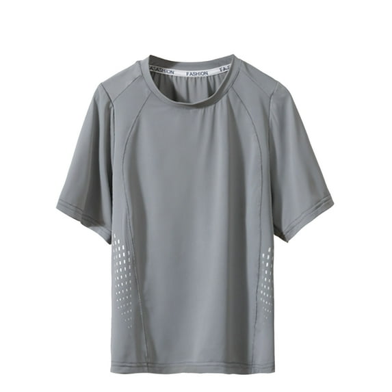 Charella Kids Cool T-Shirt Short Sleeve Breathable Summer Tee for Girls Boys Crew Neck Solid Color Tops (16-17 Years, Gray)