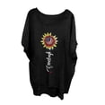 thumbnail image 1 of Charella Ladies 2024 Fashion Oversized Long Tops Summer Casual Crew Neck Bat Short Sleeve Loose Asymmetrical Shirt (X-Large, Black 02), 1 of 4