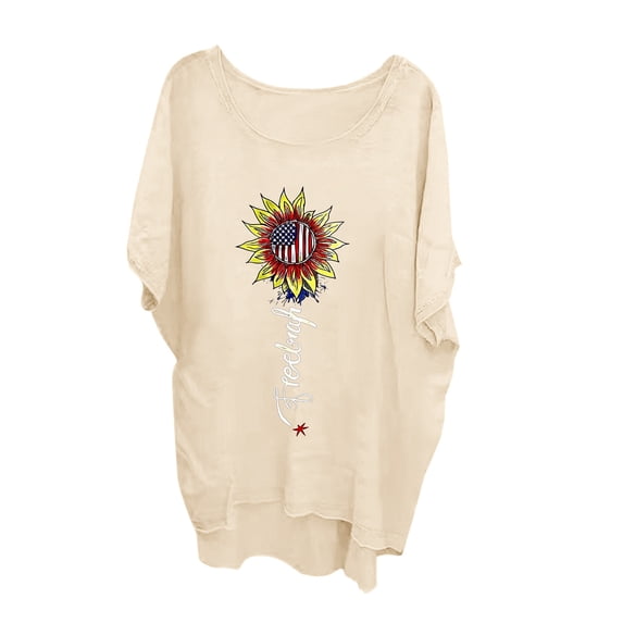 Charella Ladies 2024 Fashion Oversized Long Tops Summer Casual Crew Neck Bat Short Sleeve Loose Asymmetrical Shirt (XX-Large, Khaki 02)
