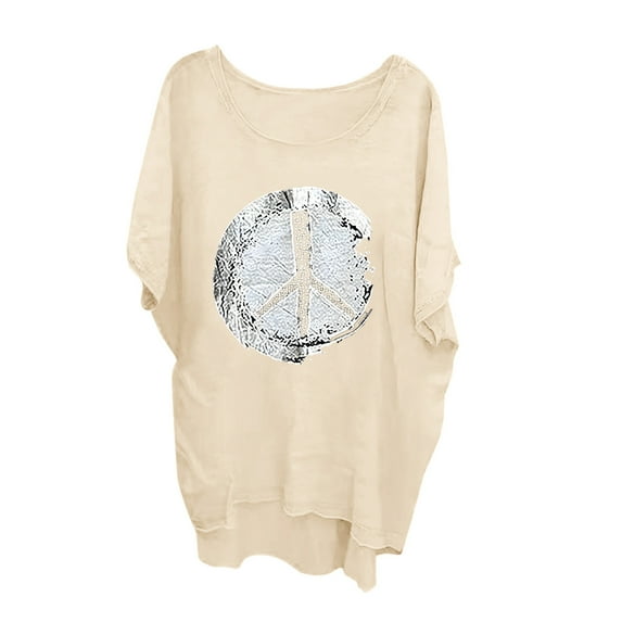 Charella Ladies 2025 Fashion Oversized Long Tops Summer Casual Crew Neck Bat Short Sleeve Loose Asymmetrical Shirt (3X-Large, Khaki 01)