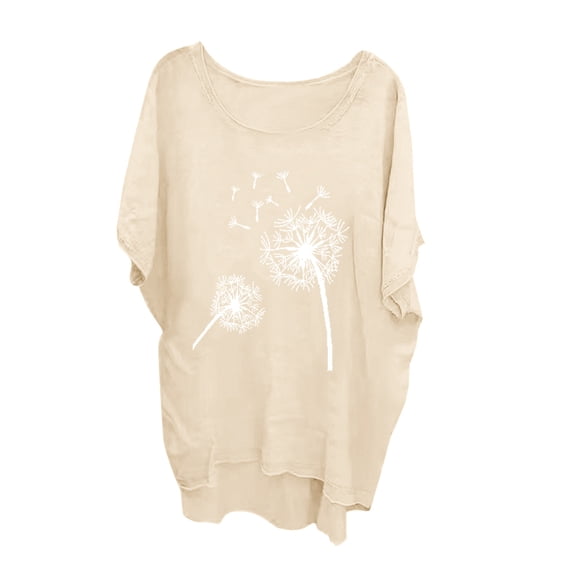 Charella Ladies 2025 Fashion Oversized Long Tops Summer Casual Crew Neck Bat Short Sleeve Loose Asymmetrical Shirt (Large, Khaki 07)