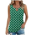 thumbnail image 1 of Charella Ladies Tank Tops Loose Fit Summer Polka Dots Keyhole Neck Sleeveless T Shirts Casual Trendy Pleated Tunic Blouses (XL, Green), 1 of 6