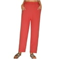 thumbnail image 1 of Charella Linen Pants for Women Elastic Waist Wide Leg Trousers with Large Pockets Plus Size Pants M-4xl (2XL, Red), 1 of 6