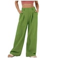 thumbnail image 1 of Charella Linen Pants for Women Wid Leg Elastic Waist Casual Solid Trousers with Pockets Lightweight Pants (L, Green), 1 of 5