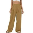 thumbnail image 1 of Charella Linen Pants for Women Wid Leg Elastic Waist Casual Solid Trousers with Pockets Lightweight Pants (XL, Yellow), 1 of 5