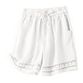 thumbnail image 1 of Charella Linen Shorts for Women Elastic Waist Wide Leg Lace Hem Drawstring Pants with Pockets Solid Pants (XL, White), 1 of 5