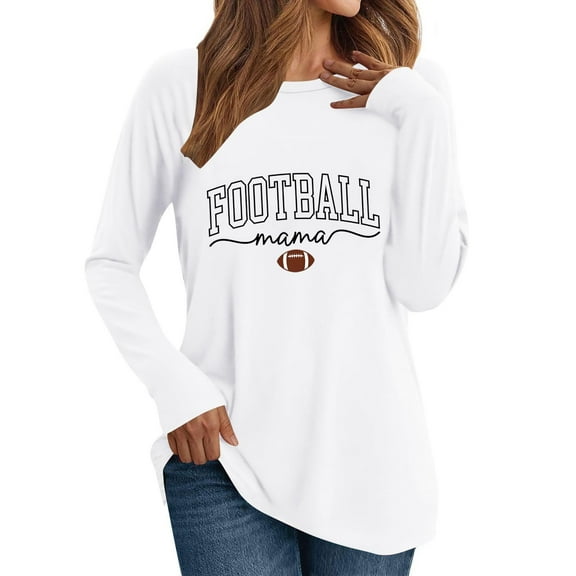 Charella Long Sleeve Shirts for Women Casual Graphic Tee Loose Fit Crew Neck Ptinted Tops Soft Clothes (XL, White 1)