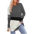 thumbnail image 1 of Charella Long Sleeve Shirts for Women Color Block Crew Neck Long Hem Tee Casual Loose Fit Tops Soft Clothes (2XL, Gray), 1 of 4