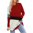 thumbnail image 1 of Charella Long Sleeve Shirts for Women Color Block Crew Neck Long Hem Tee Casual Loose Fit Tops Soft Clothes (S, Wine 1), 1 of 4