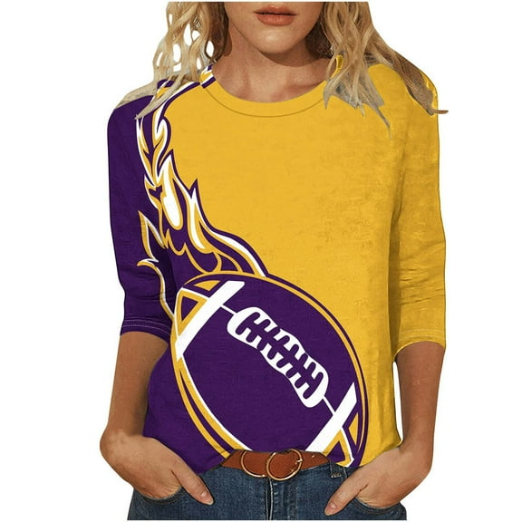 Charella Long Sleeve Shirts for Women Fashion Graphic Tee Crew Neck Tops Casual Loose Fit Pullover Basic Tee (S, Purple)