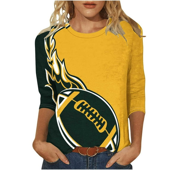 Charella Long Sleeve Shirts for Women Fashion Graphic Tee Crew Neck Tops Casual Loose Fit Pullover Basic Tee (XL, Yellow)