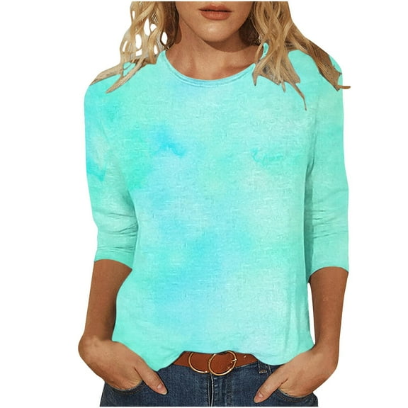 Charella Long Sleeve Shirts for Women Fashion Printed Crew Neck Basic Tee Casual Loose Fit Tops Soft Clothes (3XL, Green)