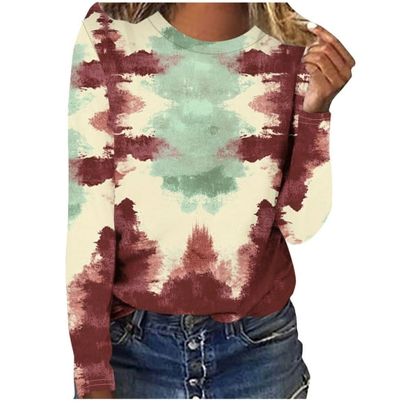 Charella Long Sleeve Shirts for Women Floral Printed Crew Nack Tee Loose Fit Tops Dressy Casual Blouses (XL, Khaki)