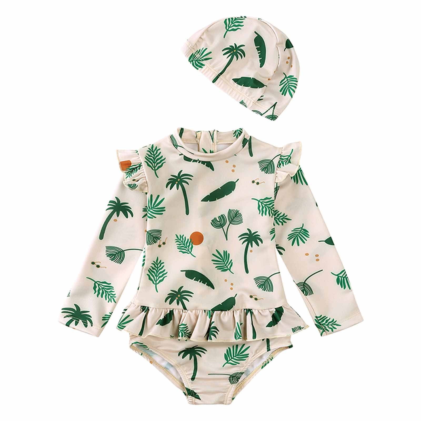 Babyhug Water Repellant Frill Sleeves V Cut Swim Suit With Floral Print - Green