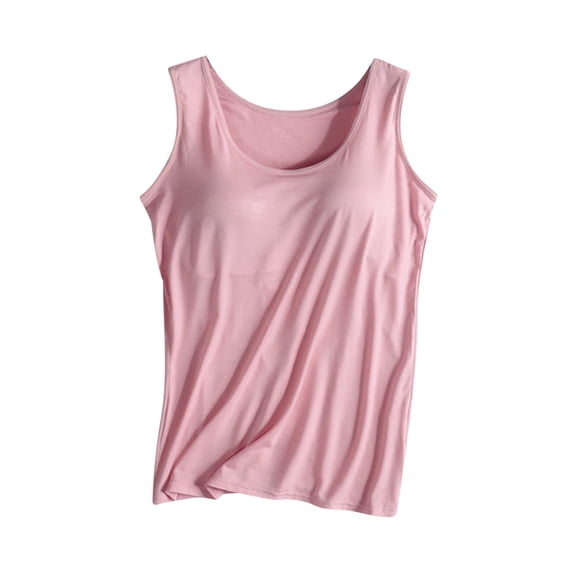Charella Modal Cotton Tank Tops for Women with Shelf Bra Sleeveless Wide Strap Layer Padded Camisole Yoga Top S-4XL (Small, Pink 02)