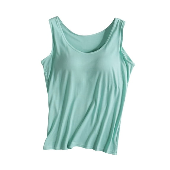 Charella Modal Cotton Tank Tops for Women with Shelf Bra Sleeveless Wide Strap Layer Padded Camisole Yoga Top S-4XL (X-Large, Mint Green)