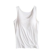 Charella Modal Cotton Tank Tops for Women with Shelf Bra Sleeveless Wide Strap Layer Padded Camisole Yoga Top S-4XL (X-Large, White 02)