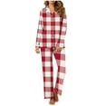 thumbnail image 1 of Charella Pajamas for Women Button Front Plaid Shirt and Pant Set Christmas Valentines Sleepwear Red,10, 1 of 6