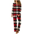 thumbnail image 1 of Charella Pajamas for Women Button Front Plaid Shirt and Pant Set Sleepwear Loungewear Red,14, 1 of 6