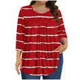 thumbnail image 1 of Charella Plus Size Tops for Women Crew Neck Pleated Flowy 3/4 Length Sleeve Shirts Casual Loose Fit Clothes (XL, Red 1), 1 of 6