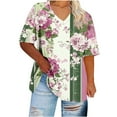 thumbnail image 1 of Charella Plus Size Tops for Women Summer Fashion Floral V Neck Short Sleeve Shirts Casual Striped Loose Basic Blouses (2XL, Purple), 1 of 5
